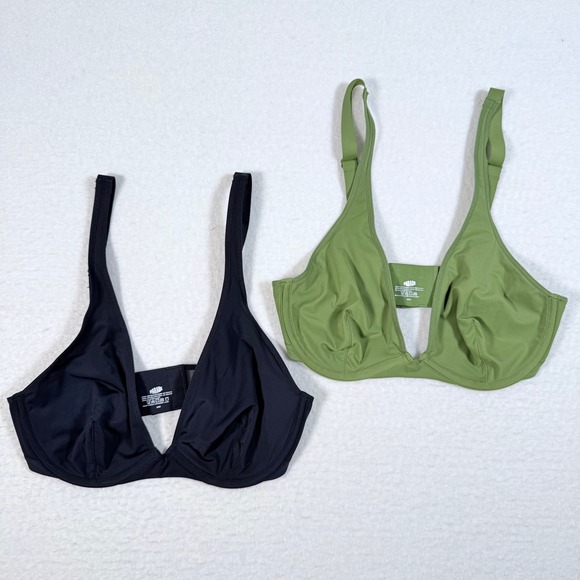 LOT Parade Plunge Bra 32DD Black Green Unlined Adjustable Straps Everyday - Picture 1 of 9